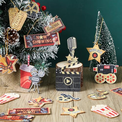 Christmas Movie Night Wooden Hanging Ornaments - 80 Pcs Party Decorations