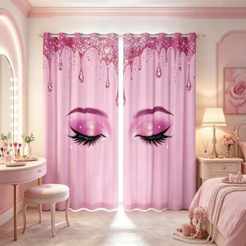 Pastel Pink Sparkling Droplets Blackout Curtains for Nursery & Bedroom, 2 Panels, 46.5W x 63L inches