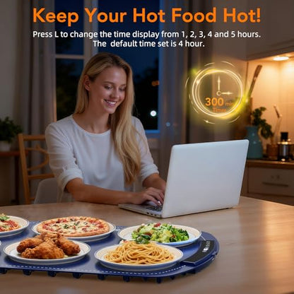 Electactic Blue Food Warming Mat with 7 Temp Settings & Fast Heating