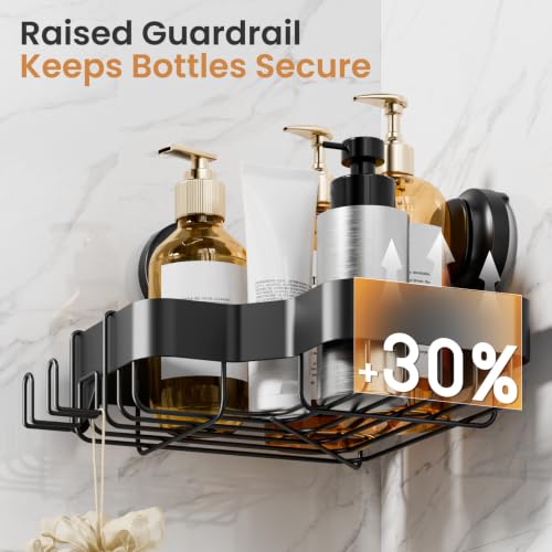 LEVERLOC Corner Shower Caddy with Suction Cups Black - Bathroom Organizer