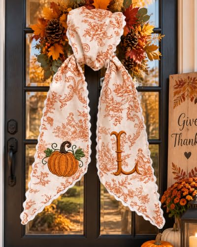 Fall Pumpkin Wreath Sash - Halloween & Autumn Door Decor, 54 Inch, Style 03