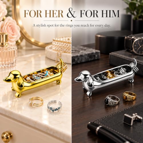 Magnetic Dachshund Desk Caddy - Silver Sculptural Dog Organizer & Decor