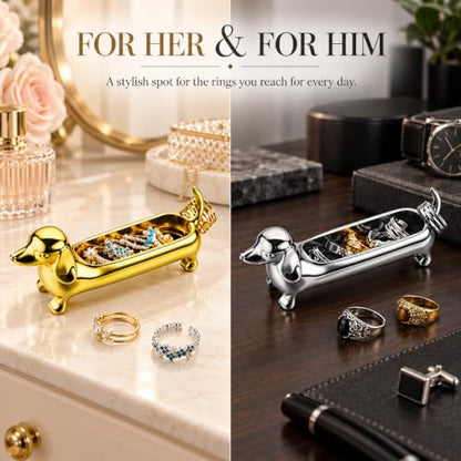 Magnetic Dachshund Desk Caddy - Silver Sculptural Dog Organizer & Decor