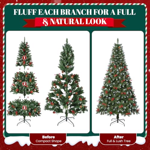 Pre-Lit Pine Cone Christmas Tree 6ft with 300 Multi-Color LEDs - Green / 5ft 11in