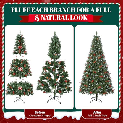 Pre-Lit Pine Cone Christmas Tree 6ft with 300 Multi-Color LEDs - Green / 5ft 11in