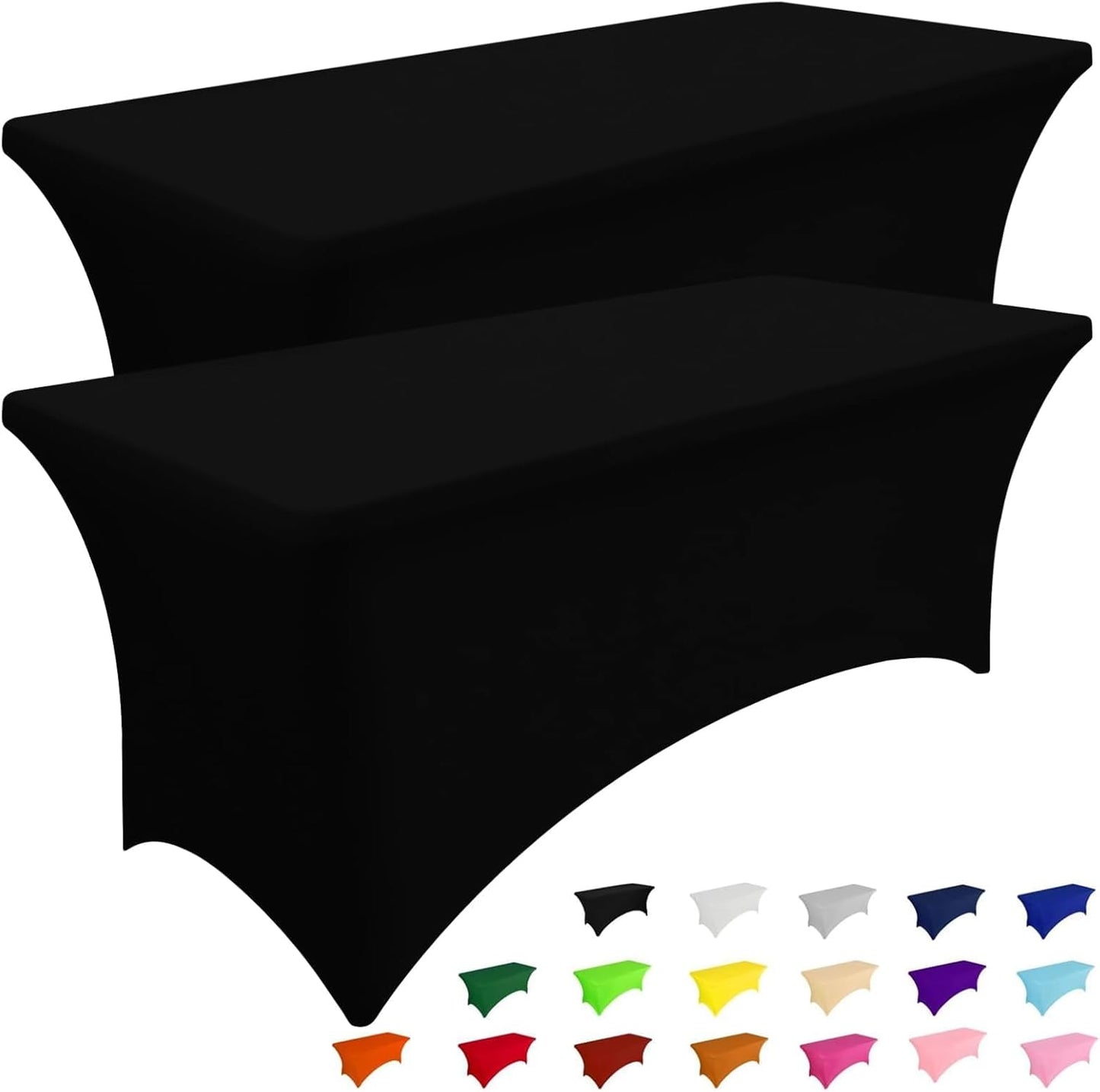 Smiry Spandex Table Cloth - 2 Pack Elastic Fitted Stretch Covers | Washable & Wrinkle-Free, Black 4FT
