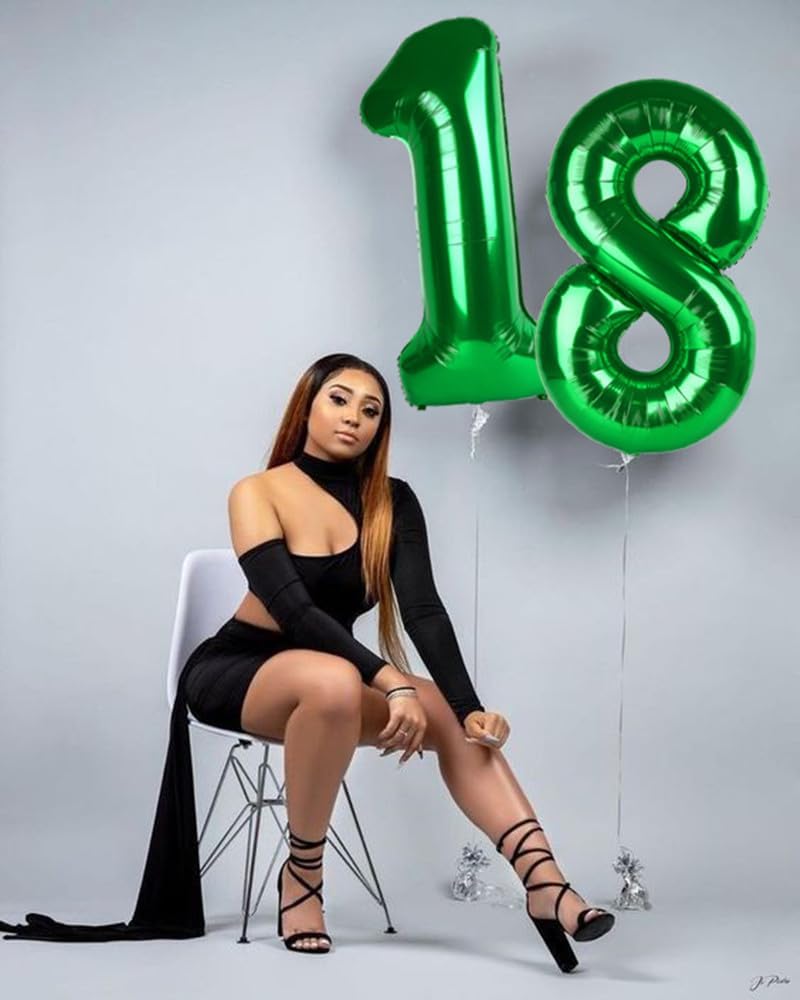 Number 18 Balloons - 40 Inch Dark Green Birthday Decorations for Celebrations & Graduations