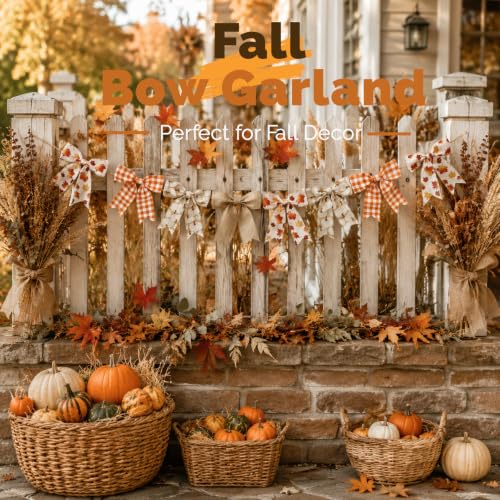 Autumn Bow Garland - 7.5Ft Fall Decor Bunting for Fireplace Mantel Wall