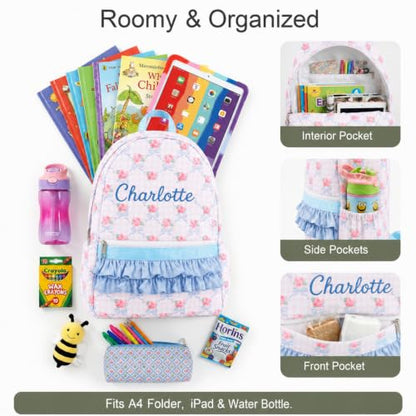 Personalized Girls Preschool Backpack with Name - Bubblegum Pink Ruffle Bag