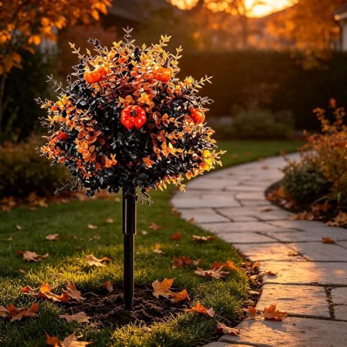 Artificial Fall Pumpkin Topiary Stakes 22-Inch Outdoor Yard Decor Set of 2