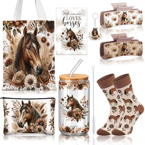 Boho Horse Lover Gift Set with Mug Socks Keychain and Tote Bag for Women