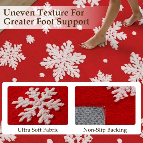 Red Snowflake Christmas Area Rug 5x7ft Washable Non-Slip Indoor Carpet - HUGEAR