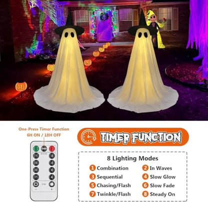 Halloween Ghost Decorations 2 Pack - 5FT Lighted Floating Ghosts with Remote