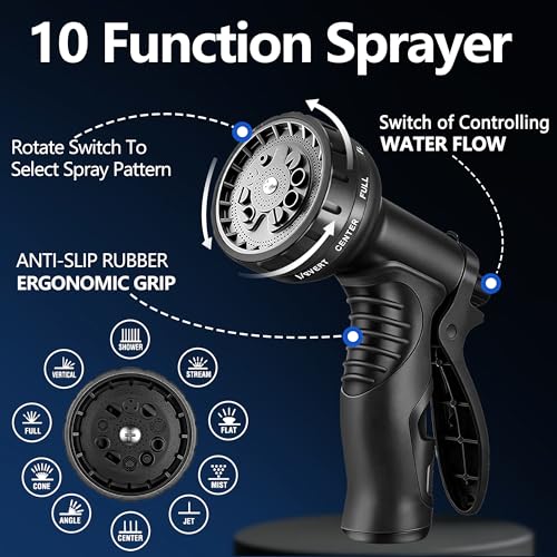 Flexible Garden Hose 25 FT with Kink-Free Design, 10-Pattern Sprayer & Brass Fittings