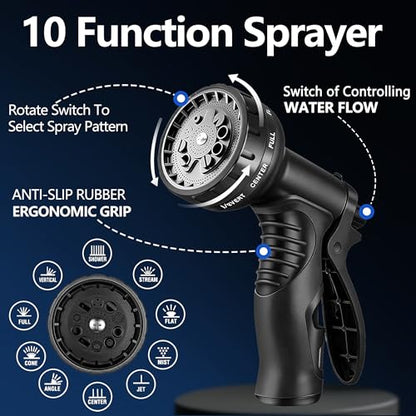 Flexible Garden Hose 25 FT with Kink-Free Design, 10-Pattern Sprayer & Brass Fittings