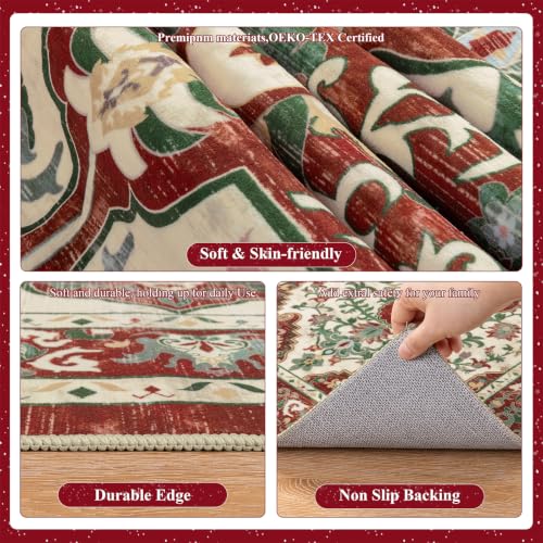 Christmas Hallway Runner Rug 2' x 8' Non Slip Red Floral Accent Rug