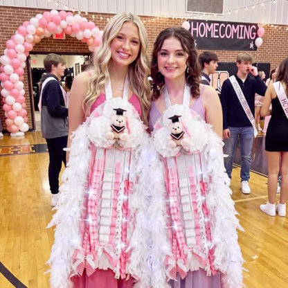 47 Inch LED Homecoming Mum with Graduation Bear - Pink & White Variation