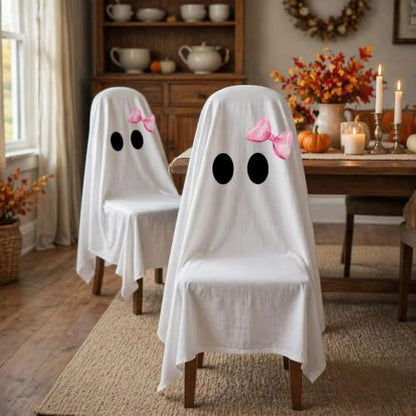 Halloween Ghost Pattern Chair Cover A4 - Washable Reusable Decorative Chair Protector