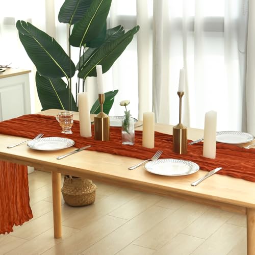 Terracotta Cheesecloth Table Runner 120 Inch Boho Wedding Decor - 8 Pack