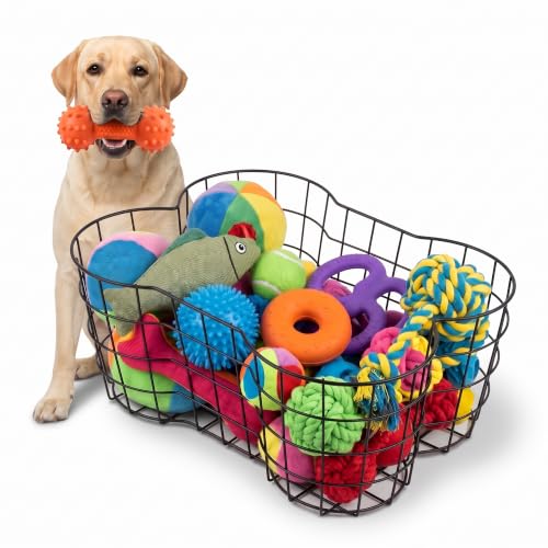Bone-Shaped Metal Dog Toy Basket - Black, 17x13x7 Inches