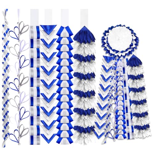 Blue White Silver Homecoming Mum Braids 30 Inch DIY Spirit Accessories - Set of 6