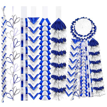 Blue White Silver Homecoming Mum Braids 30 Inch DIY Spirit Accessories - Set of 6