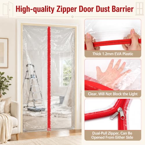 Clear Zipper Door Dust Barrier Kit with Painter's Tape & Double-Side Tape - Reusable