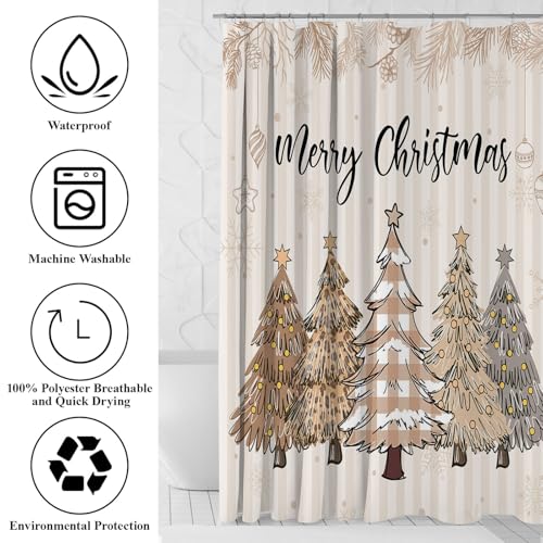 Christmas Shower Curtain Set with Non-Slip Rugs Bathroom Decor 4 Pieces