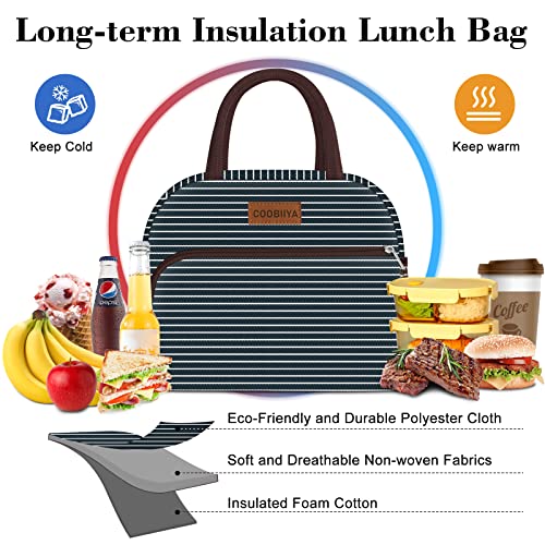 Coobiiya Lunch Bag Women, Lunch Box Lunch Bag for Women Adult Men, Small Leakproof Cute Lunch Tote Large Capacity Reusable Insulated Cooler Lunch Container for Work/Office/Picnic/Travel-Stripe