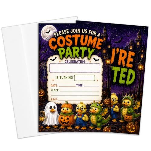 Duck Costume Halloween Birthday Party Invitations - Cartoon Haunted Variation