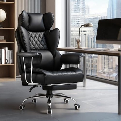 Gaming Office Chair with Pocket Spring Lumbar Support Dblack - Ergonomic Wide PU Leather Seat