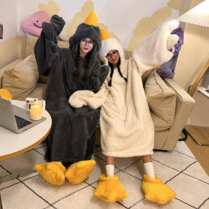 White Oversized Wearable Goose Blanket Hoodie Onesie - X-Large