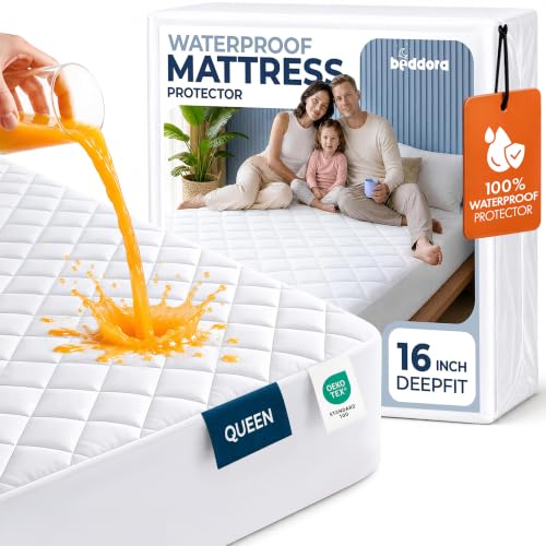 Waterproof Queen Mattress Protector Deep Pocket Fit Up to 16 Inches White