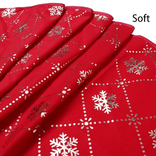 Christmas Tree Skirt 48 Inches Red with Gold Sequin Snowflakes - Holiday Decor