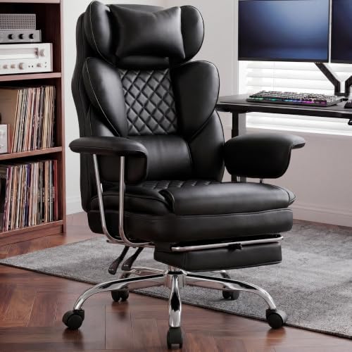 Big and Tall Gaming Chair with Footrest - Black, Reclining, Heavy Duty Support