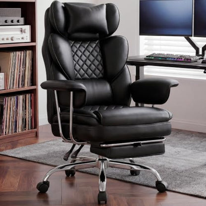 Big and Tall Gaming Chair with Footrest - Black, Reclining, Heavy Duty Support