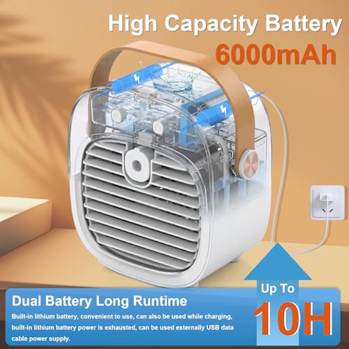 White 6000mAh Rechargeable Mini Portable Air Conditioner for Car & Home