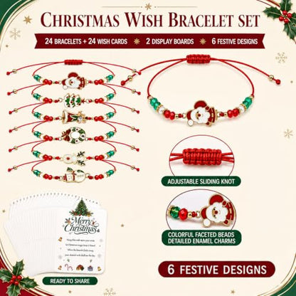 Christmas Wish Bracelets Set with Wish Cards - 6 Styles for Holiday Gifts