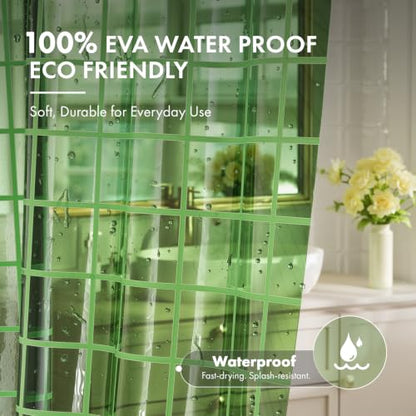 Heavy Duty Clear Shower Curtain Liner with Grid Pattern, 72x72 Inches, Green - Pack of 1