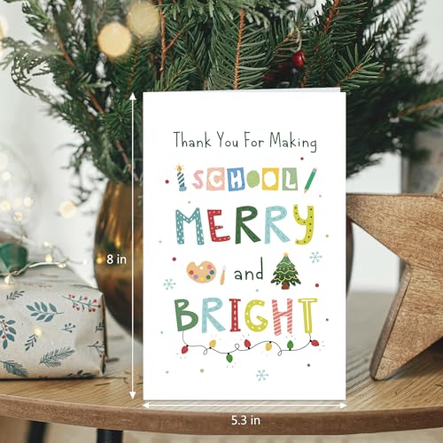 Christmas Thank You Card for Teacher - Teacher Appreciation Holiday Card with Envelope - Variation 224