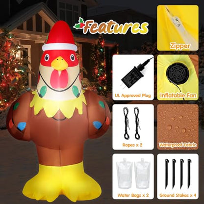 Christmas Inflatable Chicken Decoration 5.3FT with Lights - Farm Animal Yard Decor - Variation: Chicken