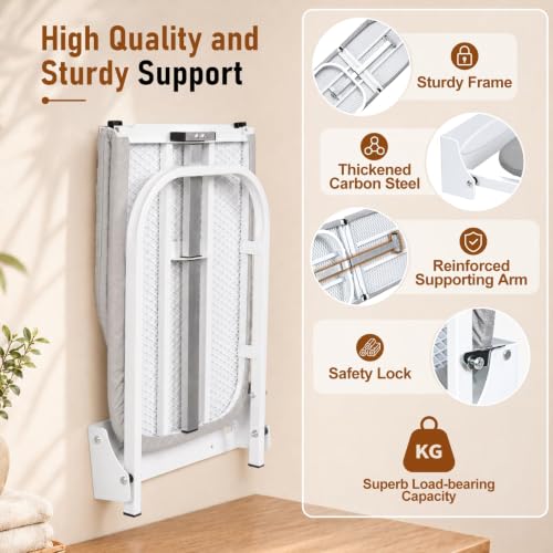 Wall Mounted Folding Ironing Board - Space Saving, Gray