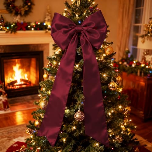 Large Satin Christmas Tree Topper Bow - Wine Red Holiday Decoration