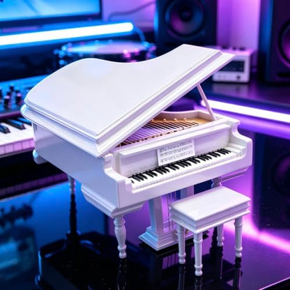 White Piano Music Box with Bench & Black Case - Melody for Elise Gift