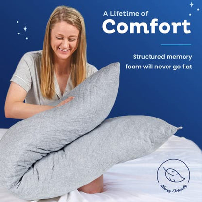 Snuggle-Pedic Long Body Pillow for Adults - Big 20x54 Pregnancy Pillows w/Shredded Memory Foam & Cooling Pillow Cover - Cuddle Firm Maternity Side Sleeper Pillow Insert to Hug for Bed - Grayy