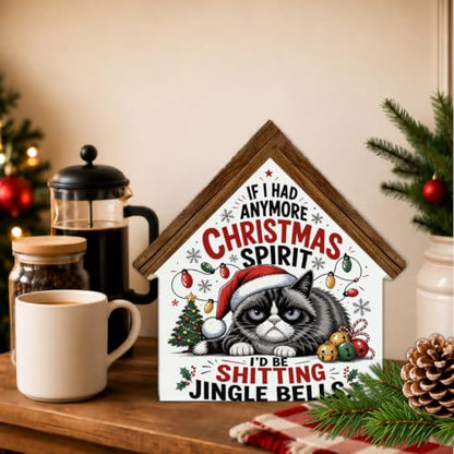 Funny Christmas Cat Sign Decor - Wooden Holiday Wall Art for Indoor Home