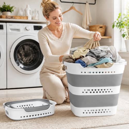 Gery 42L Collapsible Laundry Basket with Handles - Foldable Storage Bin for Washing