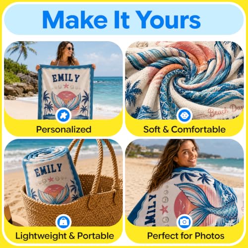 Personalized Beach Towel with Custom Name 30x60 Inches - Sand Free Microfiber, Vibrant Print, Lightweight & Soft - Variation #4