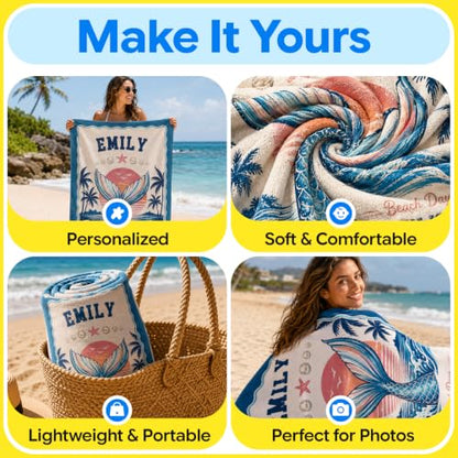 Personalized Beach Towel with Custom Name 30x60 Inches - Sand Free Microfiber, Vibrant Print, Lightweight & Soft - Variation #4