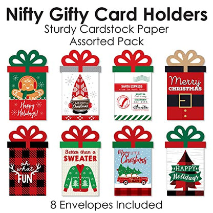 Assorted Red and Green Christmas Card Holders Set of 8 - Holiday Gift Card Envelopes